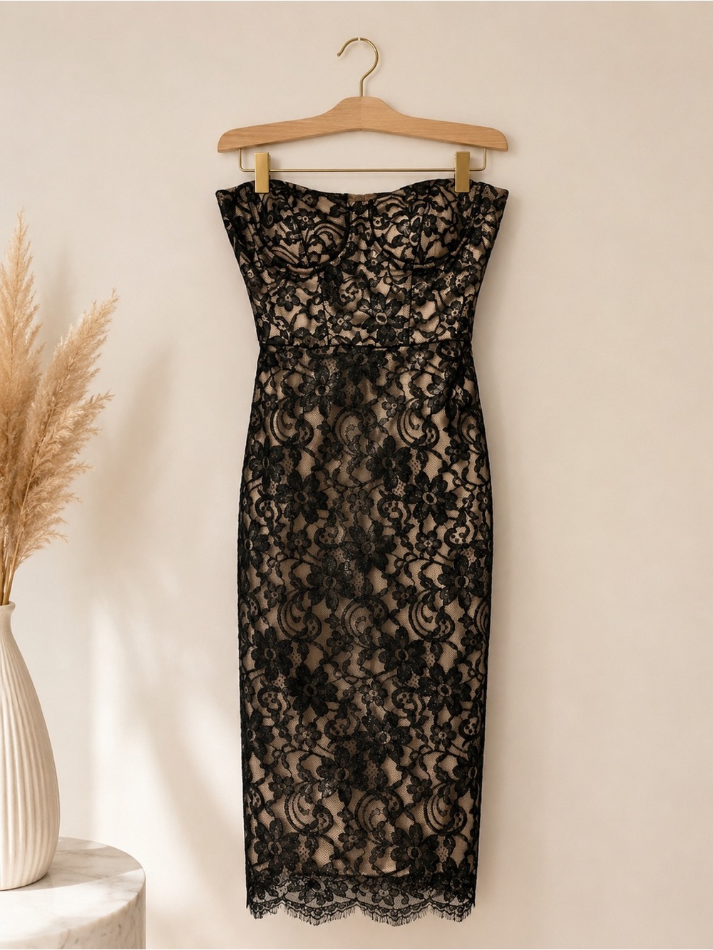 Milly New York Black Lace Strapless Midi Cocktail Dress Size 4 - Picture 3 of 6